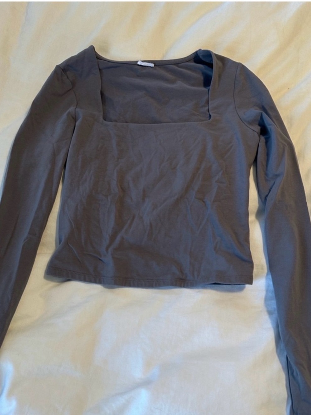 Garage Womens Square Neck Long Sleeve Top in Slate Gray